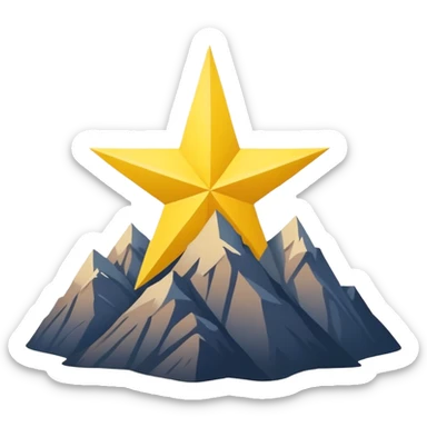 A yellow eight-pointed star with wide points and a simple mountain silhouette in the center of the star sticker