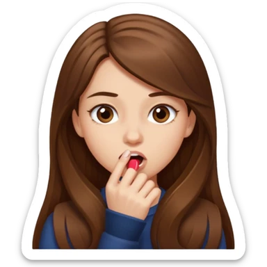 emoji de una chica con cabello largo y castaño, mordiéndose la uña sticker