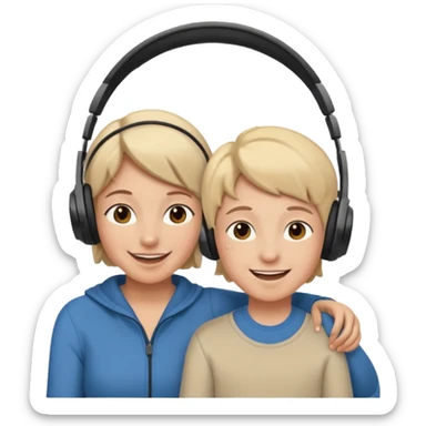 Mom and son listening to music sticker