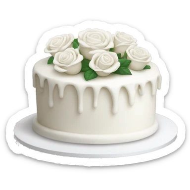 All white birthday cake with white roses sticker
