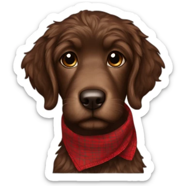 Chocolate brown colored doodle with a red and black flannel hankerchief sticker