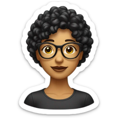 Chica con cabello rizado color negro, piel morena y que use lentes y sus ojos sean color negro también   sticker