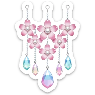 Hanging Iridescent pastel pink sakura crystals white-pearly suncatcher sticker