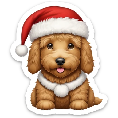 Tan golden doodle wearing a Santa hat sticker