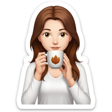 Yoga Woman white shirt long brown hair drinks coffee sticker