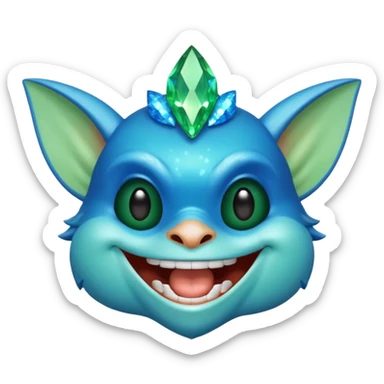 blue gremlin with sparkles, laughing face sticker