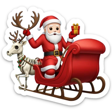 the Grim reaper dressed as Santa with a sleigh and reindeer as skeletons sticker