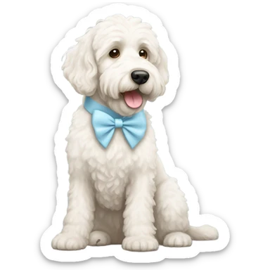Labradoodle white with light blue bow collar  sticker