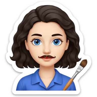 Girl oval face with fair skin. His eyes were blue, and his eyebrows were dark and somewhat bushy. Above his upper lip he wore a small brush-like moustache, known as a "His hair was dark  sticker