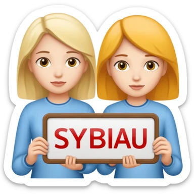 Realistic picture of 2 girls holding a sign that says SYBAU sticker