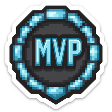 Transform this MVP pixel art into a badge style while keeping the pixel art style and transparent background. Emphasize the badge look with clear edges and a defined shape suitable for a badge. sticker