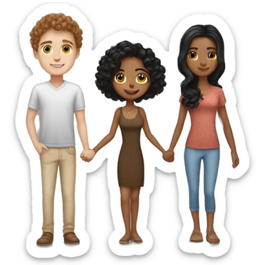 Brown curly Shoulder length hair white boy holding hands with short black wavy hair Latina women  sticker