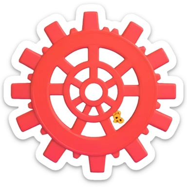 A broken gear with missing teeth and a warning symbol sticker