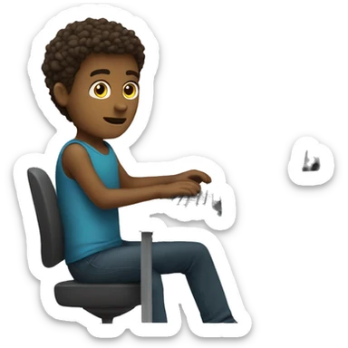 a white boy working at the computer full body sticker