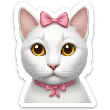 white cat with bow on her ear sticker