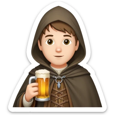 young medieval pilgrim with cloak and beer bottle sticker