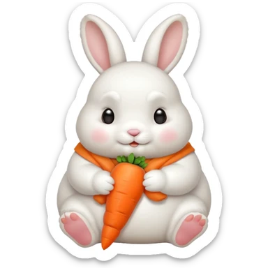 A chubby bunny thats cute and cuddly eating a mini carrot sticker