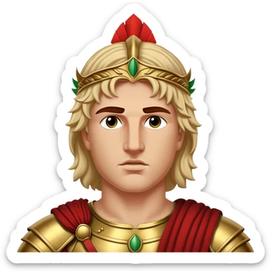 Cinematic Realistic portrait of Alexander the Great, depicted with photorealistic detail as a commanding historical conqueror, featuring sharp, lifelike facial features, meticulously rendered ancient Macedonian armor, and a laurel wreath, illuminated by natural, dramatic lighting that highlights his youthful determination and legendary presence. sticker