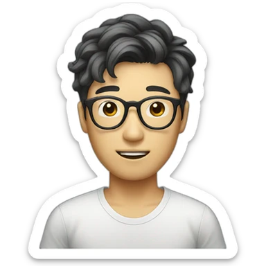 korean guy with curtains hair and glasses sticker
