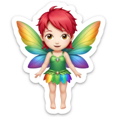 fairy with red hair, rainbow wings, happy, chibi full body sticker