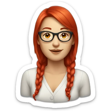 white woman with mid red hair and big red glasses sticker