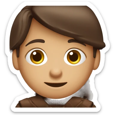 Dunkelhaariger lächelnder kleiner Junge der Schokolade-Flecken um den Mund hat sticker