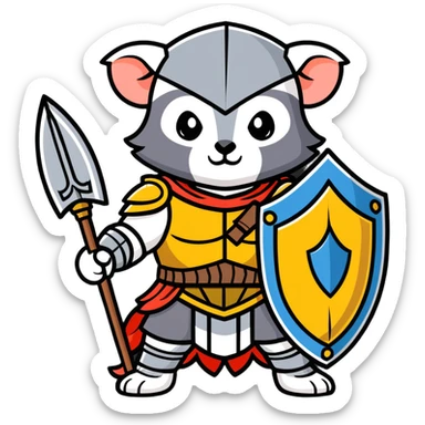 possum dressed as the Greek god Achilles, wearing ancient Greek armor, helmet with plume, holding a shield and spear, heroic pose sticker