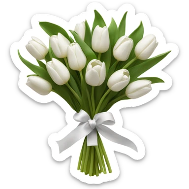White bouquet of tulips tied with white ribbon  sticker