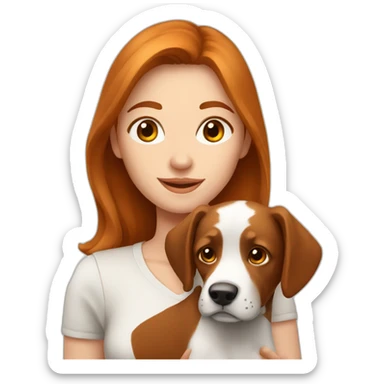 Femme rousse avec son chien blanc et marron sticker