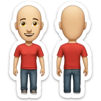 customer service bald man with headset with red t-shirt sticker