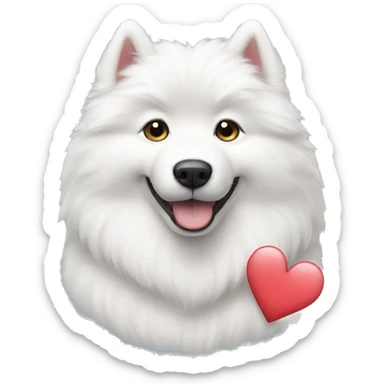 A samoyed dog shows a heart with a paw sticker