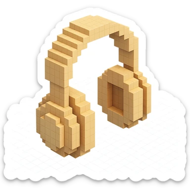 full-size Sony headphones, beige color, isometric view sticker