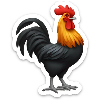 A rooster who has a car tire instead of a body sticker