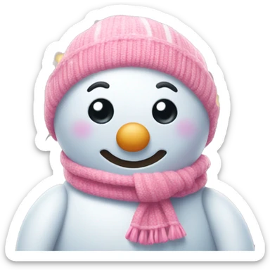 A pink snowman with a cute scarf and fairy lights around it sticker