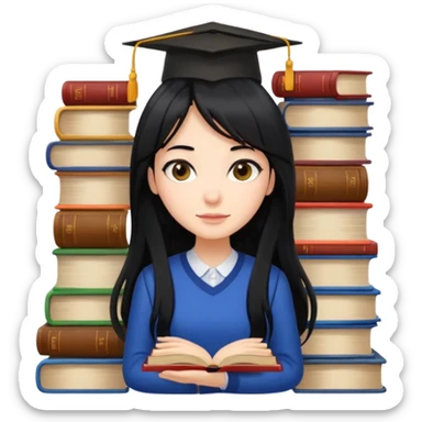 lecture girl with fringe long black color hair with lots of books sticker