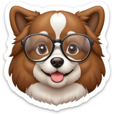 dog wearing glasses with a sweet smile sticker