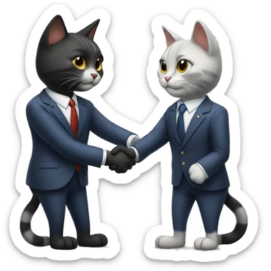 Two cats shaking hands in suits  sticker