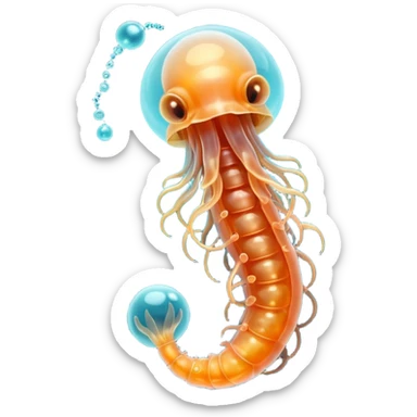 MRI parasitic embryo, digital, fetal small shape in otherworldly bubble, eerie, horror, pupa, crystalis, in-utero, sea-life, crustaceanoid, photorealismm siphonophore, polyp, Cnidaria sticker