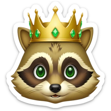 Bright green Racoon with jewelled gold crown sticker