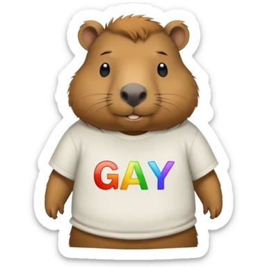 Capybara wearing a shirt that says GAY sticker