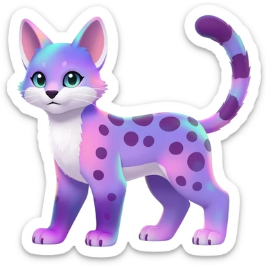 Colorful tropical pastel-lilac-lavender-violet iridescent pastel white glorious divine exotic cute cool beautiful shiny beautiful fantasy-caracal-civet-genet-sergal-vernid-Cacomistle-oncilla-animal-Fakémon-hybrid-fursona (full body) sticker