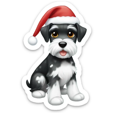 Spotted black and white schnauzer Christmas  sticker
