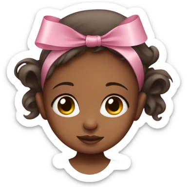 Newborn girl's face with a pink ribbon on her head sticker