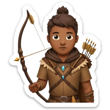 The classic hunter image with a bow and arrow on his back, dressed in brown with some animal made decorations sticker