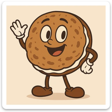 cartoon style illustration of a Little Debbie Oatmeal Creme Pie, cute and appealing sticker