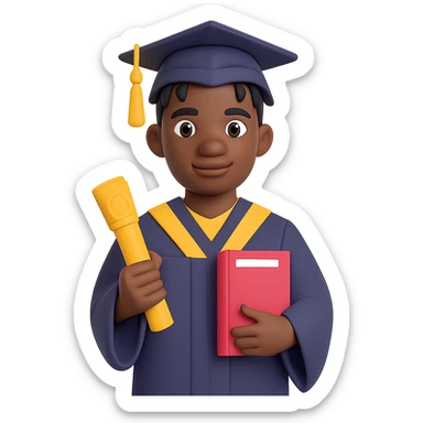 Transform the image into a male African American graduate with twists hairstyle, holding diploma, wearing cap and gown. Remove the background entirely for a clean isolated subject. sticker