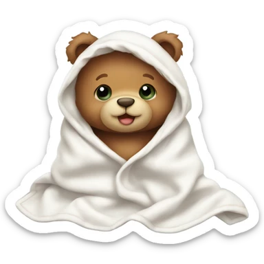 Cute cozy baby teddy bear in a white blanket sticker