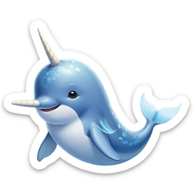 Beautiful and Majestic Cute Narwhal Portrait Emoji, Head and body rendered in serene repose with a gentle, radiant smile, showcasing a streamlined, graceful form adorned with a luminous spiraled tusk and peacefully closed eyes, Simplified yet exquisitely endearing features, highly detailed, glowing with a soft, majestic ocean light, high shine, serene and utterly enchanting, stylized with an air of magical marine splendor, soft glowing outline, capturing the essence of a beautiful and majestic cute narwhal that embodies the quiet wonder of the deep blue! sticker