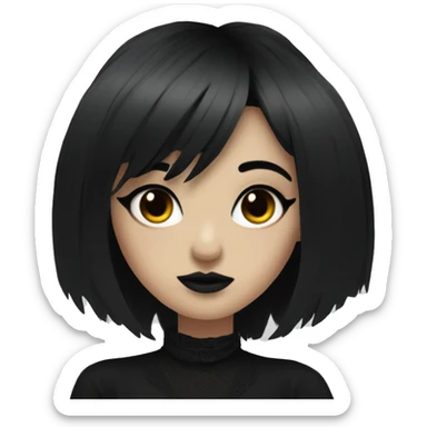 goth girl with black hair and bangs and  black eyeliner sticker