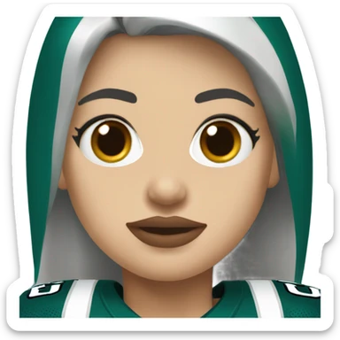  White skin female dark hair red lips wearing Philadelphia Eagles jersey sticker